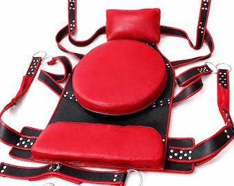 Red Leather Sex Swing with Stirrups, VIP Heavy-Duty Adjustable Adult Suspension Sling