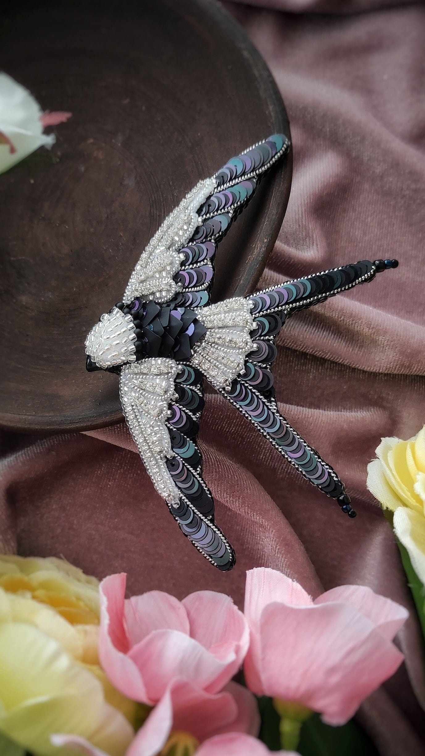 Handmade Swallow brooch beaded black bird pin Lapel pins embroidered bird badge Barn swallow jewelry Christmas gift Keepsake gift