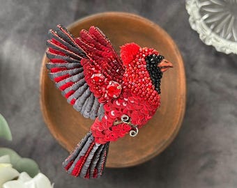 Beaded Cardinal Hair Clip: Embroidered Bird Barrette