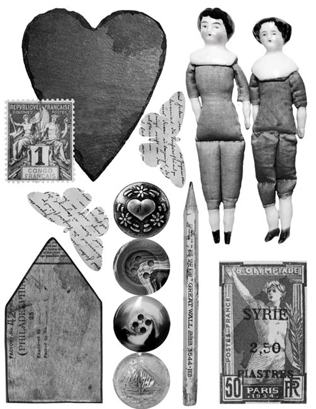 Fussy Cut Vintage Printables in Shades of Black and Grey - Etsy