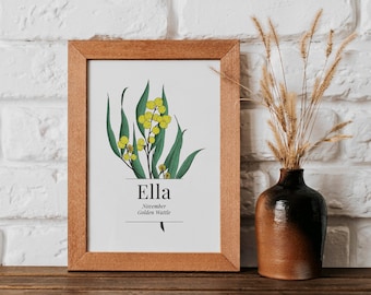 November Birth Flower Print Personalised - Wattle - Australian Wildflower