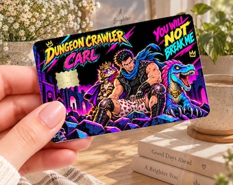 Diseño de tarjeta de crédito de Carl, personaje de Dungeon Crawler, pegatina de tarjeta de débito de la Princesa Donut (portada de libro LitRPG)