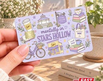 Funda para tarjeta de crédito con diseño de los libros de Autumn Gilmore, pegatina para tarjeta con diseño de un acogedor pueblo otoñal, calcomanía para cartera con temática de café y libros.