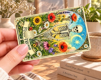 Funda para tarjeta con calavera floral, pegatina anti-Trump para tarjeta de crédito, calcomanía botánica de esqueleto para cartera.