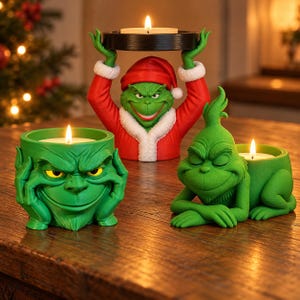 Green Monster Christmas Candy Bowl, 3D Printed Holiday Treat Holder, Santa Hat Candy Dish, Christmas Snack Bowl, Funny Xmas Decor