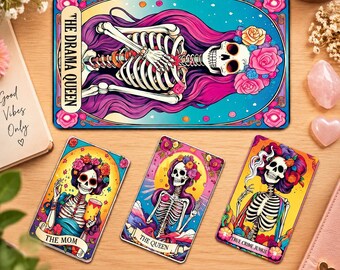 Diseño de tarjeta con calavera de azúcar, calcomanía gótica para cartera con tarot, pegatina espeluznante para tarjeta de crédito, tarjeta de débito con esqueleto