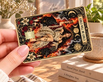 Pegatina para tarjeta "Girls Will Be Girls", pegatina feminista para tarjeta de crédito con temática de brujería, calcomanía para billetera inspirada en el tarot, regalo de humor negro.