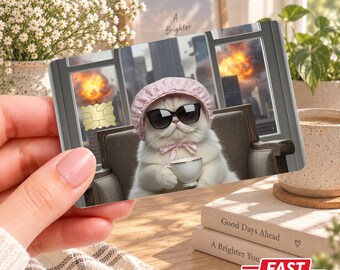 Divertida funda para tarjeta de crédito con diseño de gato, pegatina para tarjeta de débito con meme "Mantente positivo", calcomanía para cartera con diseño de gato adorable, regalo para amantes de los animales.