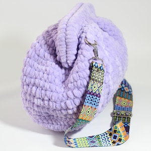 Lilac Handmade Velvet Soft Bag, Evening Crochet Pouch Bag, Knitted Clutch Bag, Perfect gift for mom,gift for girlfriend,