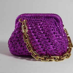KNITTED METALLIC & Crochet Leather Yarn Bag Clutch BAG para damas, Casual Wear Beach Party favorece bolso de noche, regalo para ella, regalo para mamá
