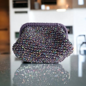 Purple Raffia Clutch Bag – Handmade Straw Evening Purse – Summer Boho Wedding Accessory-Knitted Summer Raffia Bag