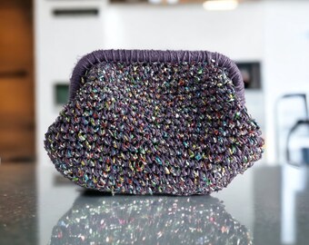 Handmade Purple Raffia Clutch: Boho Summer Wedding Purse