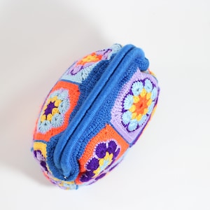 Navy Blue Crochet Granny Square Purse Clasp Clutch,Vibrant Colorful Granny Square Bag,Bohemian-Inspired Crochet Clutch,Gift for mom