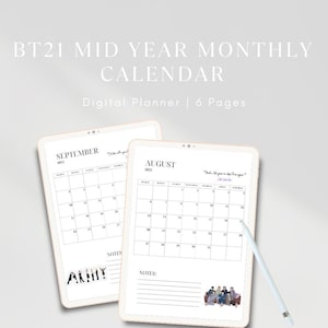 BT21 Mid-Year Monatlicher Digitaler Planer Kalender, BTS Digitaler Planer, Planer Bundle, Printable, Sofortiger Download, A4/A5/A3/Letter Größe