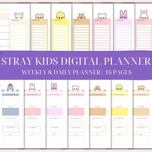 Stray Kids Digital Planner, Weekly - Daily Planner, SKZ, Printable, Instant Download, A4/A5/A3/Letter Size, Undated Planner, 16 Pages, Skzoo