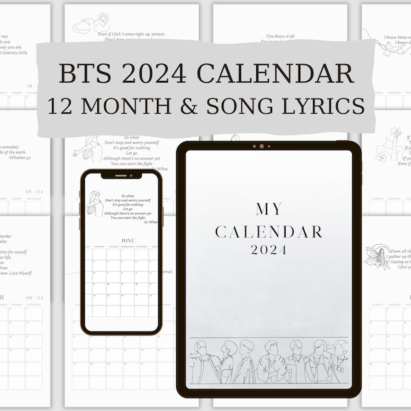 Bts 2024 Printable Calendar Etsy