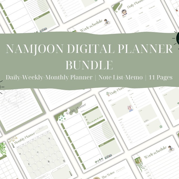 Namjoon Planner Bundle, BTS Planner, Daily-Weekly-Monthly Planner, 11 Pages, A4/A5/A3/Letter Size, Printable, Instant Download, BT21 Planner