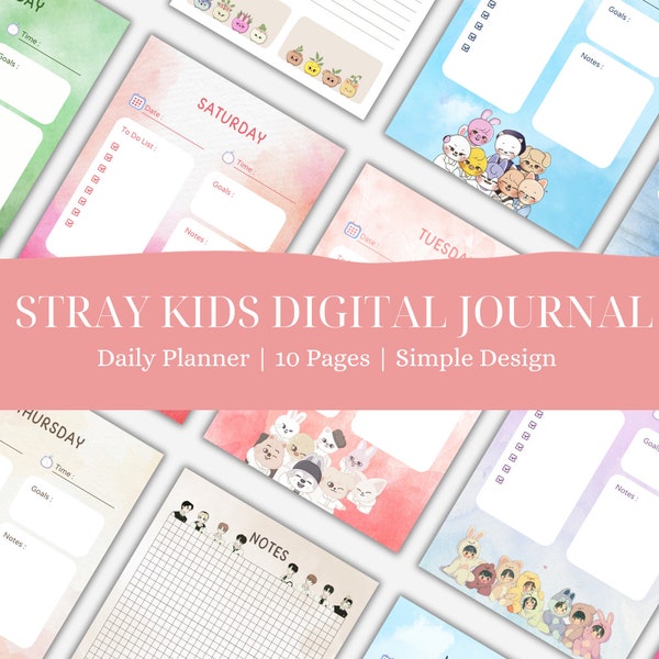 Stray Kids Digital Journal, Daily Planner, SKZ, Printable, Instant Download, A4/A5/A3/Letter Size, Undated Planner, 10 Pages, Skzoo