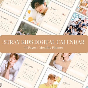 Calendario Stray Kids 2024, paquete de planificador digital, planificador mensual, imprimible, descarga instantánea, tamaño A4/A5/A3/carta
