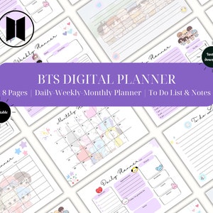 Planificador digital BTS, Planificador diario-semanal-mensual, Lista de tareas pendientes, Imprimible, Descarga instantánea, Tamaño A4/A5/A3/Carta, Planificador sin fecha, Planificador BT21