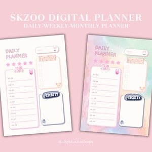 SKZOO Daily Weekly Monthly Planner e lista de notas, pacote SKZ Planner, para impressão, download instantâneo, planejador digital, tamanho A4/A5/A3/Carta