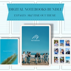 Paquete de cuadernos digitales, paquete de cuadernos con temática de Skz y hoja con fotos, SKZ, imprimible, descarga instantánea, tamaño A4/A5/A3/carta, azul, sin fecha