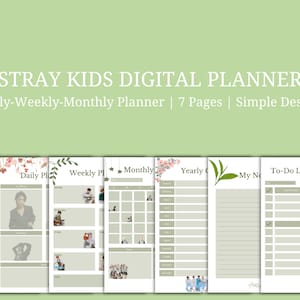 Planificador digital Stray Kids Green, planificador semanal, diario, mensual y anual, SKZ, imprimible, descarga instantánea, tamaño A4/A5/A3/carta, planificador sin fecha