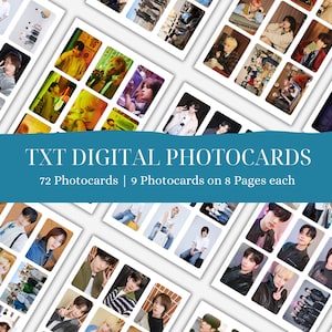 Cartões de fotos digitais TXT, 9 cartões de fotos em 8 páginas cada, 72 cartões de fotos no total, imprimíveis, download instantâneo, tamanho 56*85 mm, impressão e corte