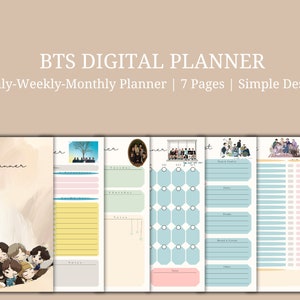 Planificador digital BTS, planificador semanal, mensual, diario y de comidas, lista de tareas pendientes, paquete de planificador, imprimible, descarga instantánea, tamaño A4/A5/A3/carta