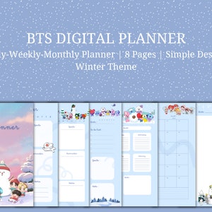Planificador digital BTS, tema de invierno, planificador semanal, mensual, diario, notas, paquete de planificadores, imprimible, descarga instantánea, tamaño A4/A5/A3/carta