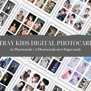 Stray Kids Digital Photocards, 9 Photocards em 9 páginas cada, 81 Photocards no total, imprimíveis, download instantâneo, tamanho 56*85 mm, impressão e corte