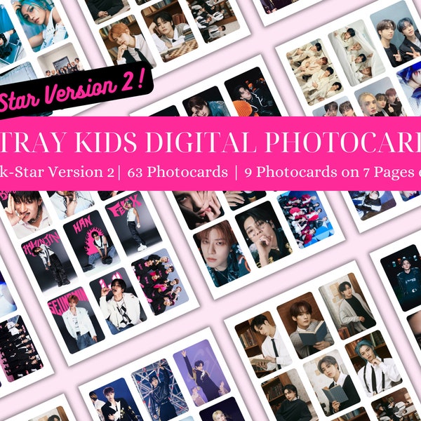 Stray Kids Digital Photocards, Rock-Star Version 2, 63 Photocards in Total, Printable, Instant Download, 56*85 mm size, Print n cut