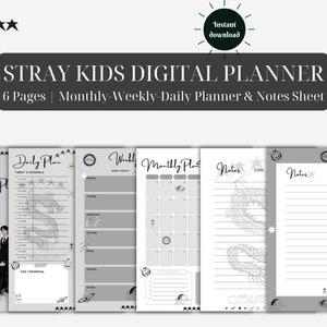 Planificador digital Stray Kids, 5 estrellas, planificador semanal, diario y mensual, SKZ, imprimible, descarga instantánea, tamaño A4/A5/A3/carta, planificador sin fecha