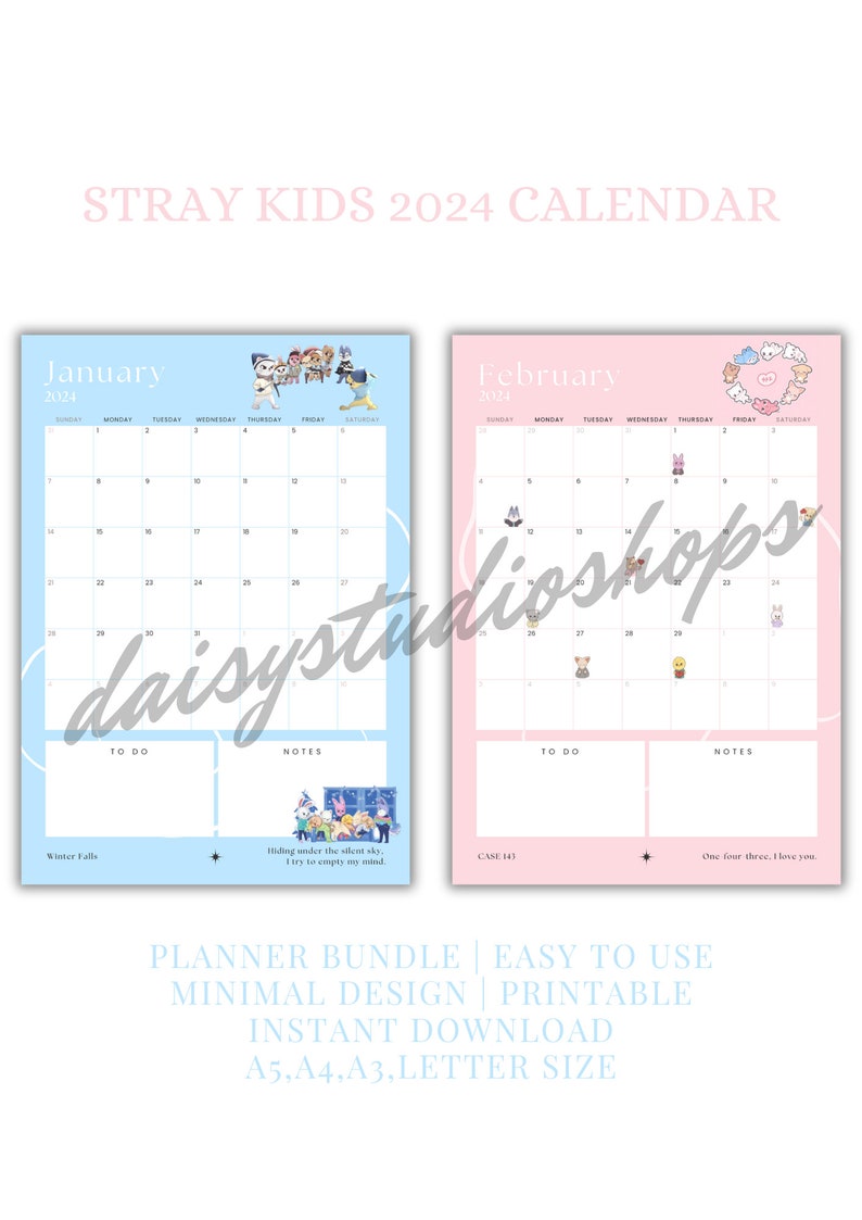 Stray Kids 2024 Calendar With Song Lyrics Digital Planner Etsy