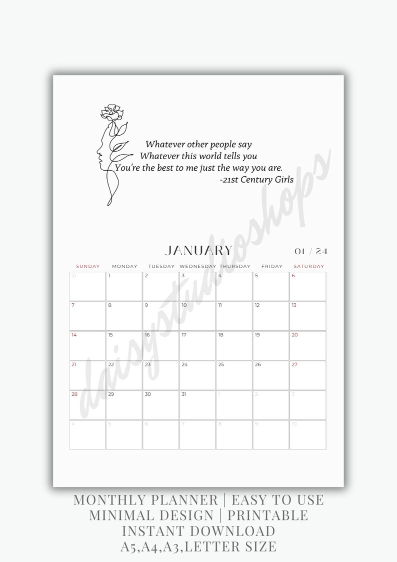 BTS 2024 Calendar With Song Lyrics, Digital Planner Bundle, Monthly