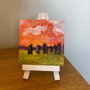 Calanais Standing Stones, Isle of Lewis, mini acrylic and glitter on canvas
