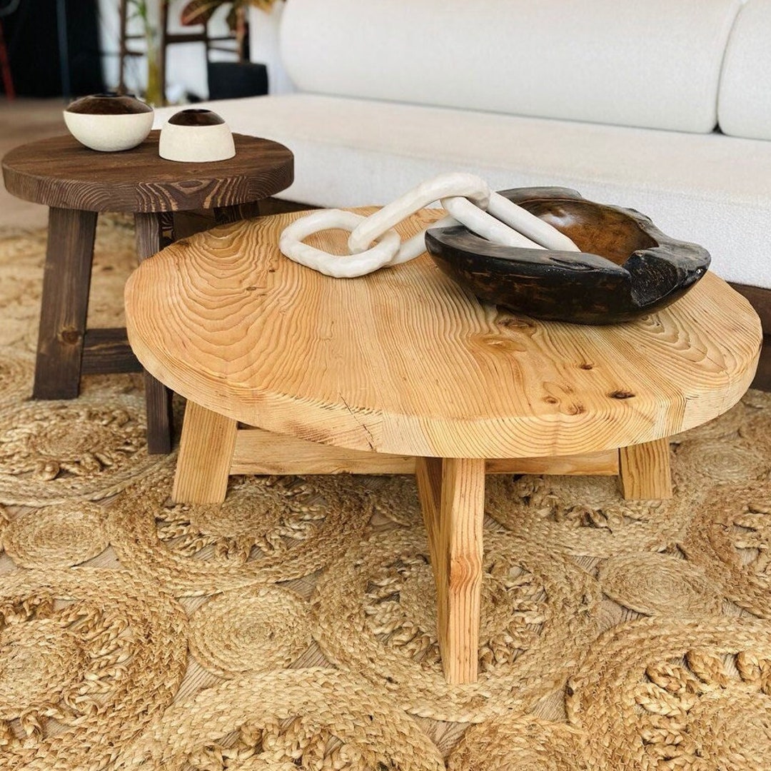 Round Farmhouse Wood Coffee Table, Unique Rustic Handmade Furniture - Etsy