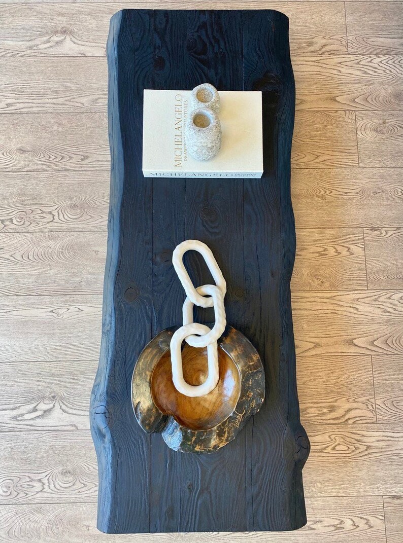 Unique Rustic Black Wood Coffee Table Live Edge Farmhouse Etsy