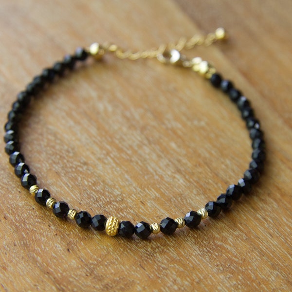 Energy Bracelet Black Tourmaline Schorl Gemstone Silver Gold Protective Stone