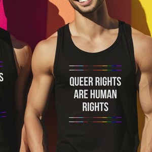 Queer Rights Are Human Rights Tank Top: Progress Pride LGBTQ Shirt