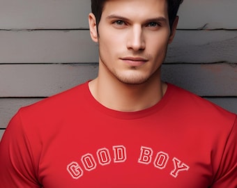 Good Boy Pride Shirt LGBTQ Funny Tee with Bold Retro Font Queer Style for Pride Month Parade Outfit Gay Humor Pup Play Flirty Vibe