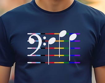 Subtle Gay Pride Music Shirt LGBTQ Rainbow Bass Clef Tee Choir Gift Queer Musician, Trans Bisexual Pride LGBT Band Shirt, Gay Mens Chorus