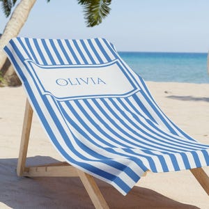 Personalized Beach Towel with Name, Custom Bridesmaid Gift, Bachelorette Weekend Girls Trip Towel Group Travel Bridal Party Favor, Striped