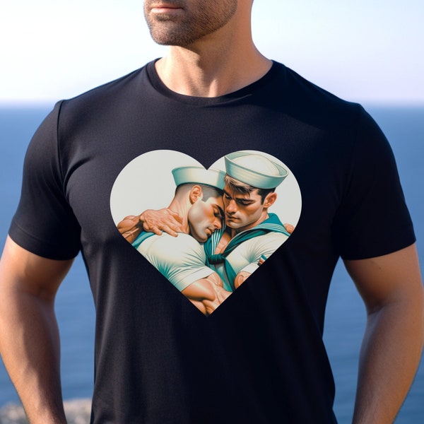 Sailor Shirt, Gay Sailors Cuddling Heart Shirt, Subtle Gay Pride, LGBTQ Pride Shirt, Love is Love, Bisexual Pride, Queer Pride, MLM Romance