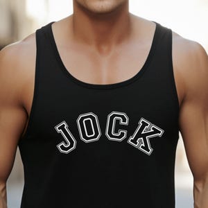 JOCK Tank Top in Curved White Varsity Font LGBTQ Pride Shirt for Queer Festival Gym or Retro Athletic Streetwear Look Gay Beach Muscle Tank