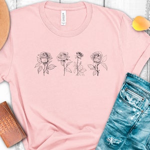 June Birth Flower Shirt: Rose Line Drawing, Floral Crewneck
