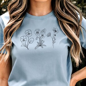 February Personal Birth Flower, Birth Month Flower Design, Violet Line Drawing Shirt, Floral Birth Month Crewneck, Birth Flower Bouquet