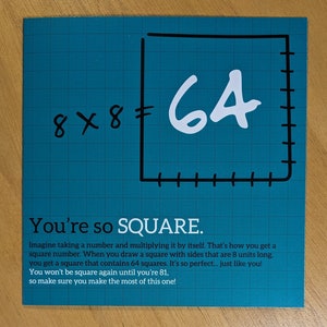 Quadratische Geburtstagskarte mit Zahlen - 64.Geburtstagskarte für Geeks und Matheliebhaber