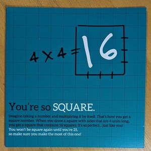 Quadratische Geburtstagskarte mit Zahlen - 16.Geburtstagskarte für Geeks und Matheliebhaber
