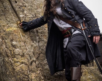 Piratenmantel Leinen schwarz Jack Pirates Coat Captain's wear